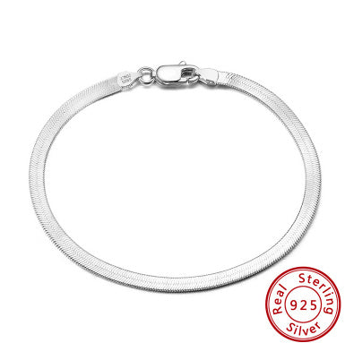 S925 Sterling Silver Flat Snake Bone Bracelet