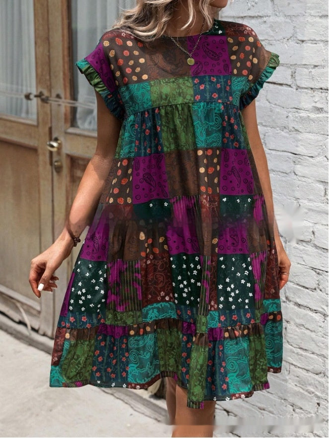 Printed Round Neck Casual All-Matching Fashion Dress