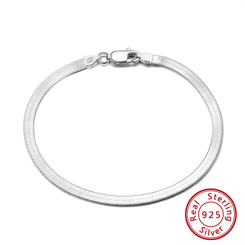 S925 Sterling Silver Flat Snake Bone Bracelet