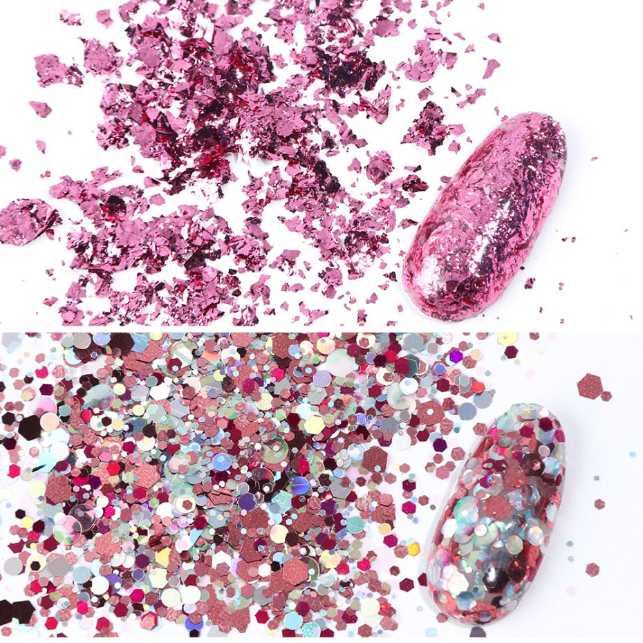 Mix Glitter Nail Art Powder Flakes Set