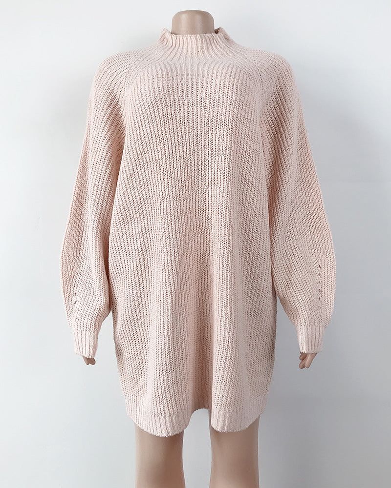 Long Solid Turtleneck Sweater Dress