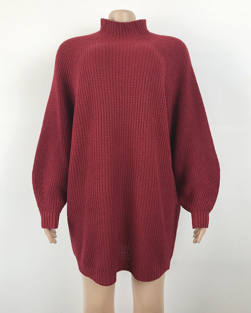 Long Solid Turtleneck Sweater Dress
