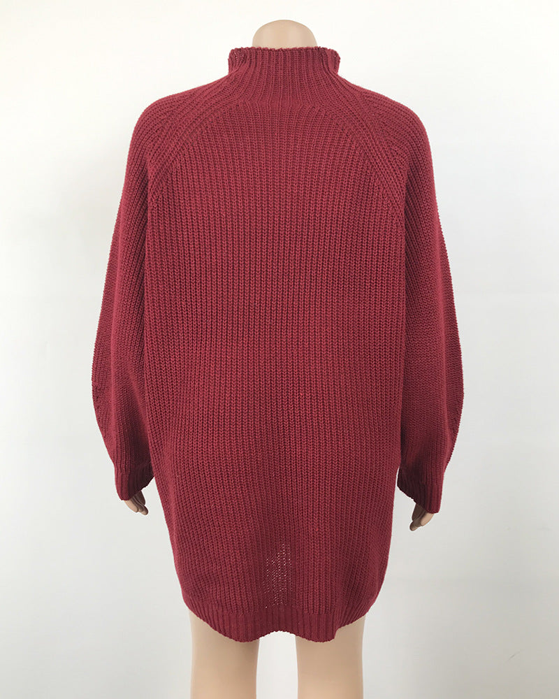Long Solid Turtleneck Sweater Dress