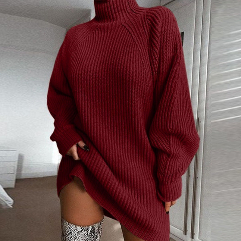 Long Solid Turtleneck Sweater Dress