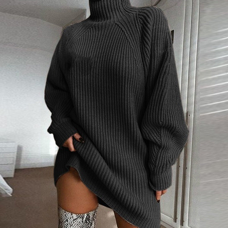 Long Solid Turtleneck Sweater Dress