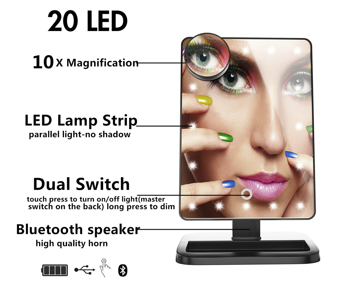 Touch Screen Makeup Mirror & Bluetooth Speaker
