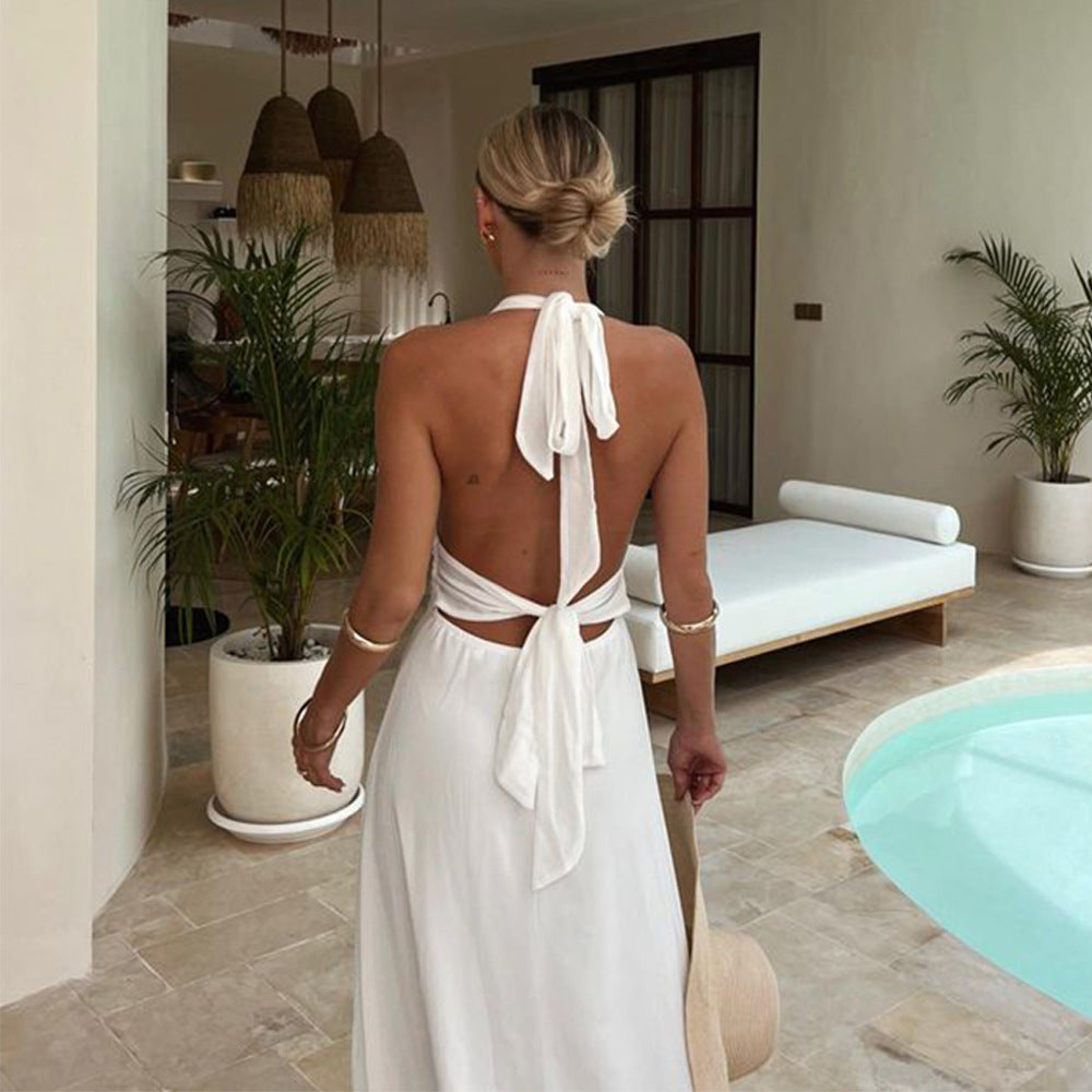 Backless V-Neck Slit Summer Dress