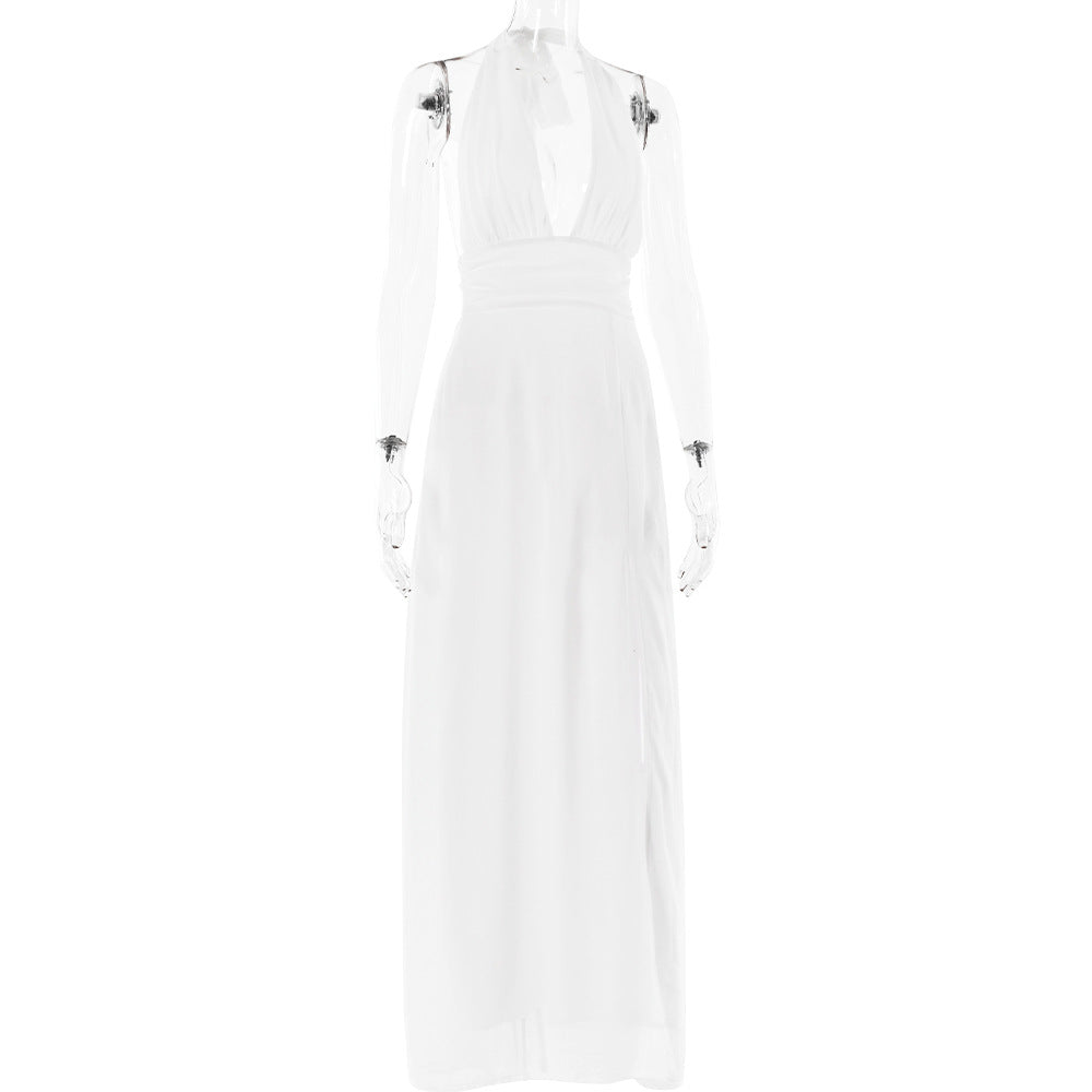 Backless V-Neck Slit Summer Dress