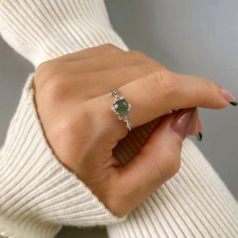 S925 Silver Agate Stone Finger Ring