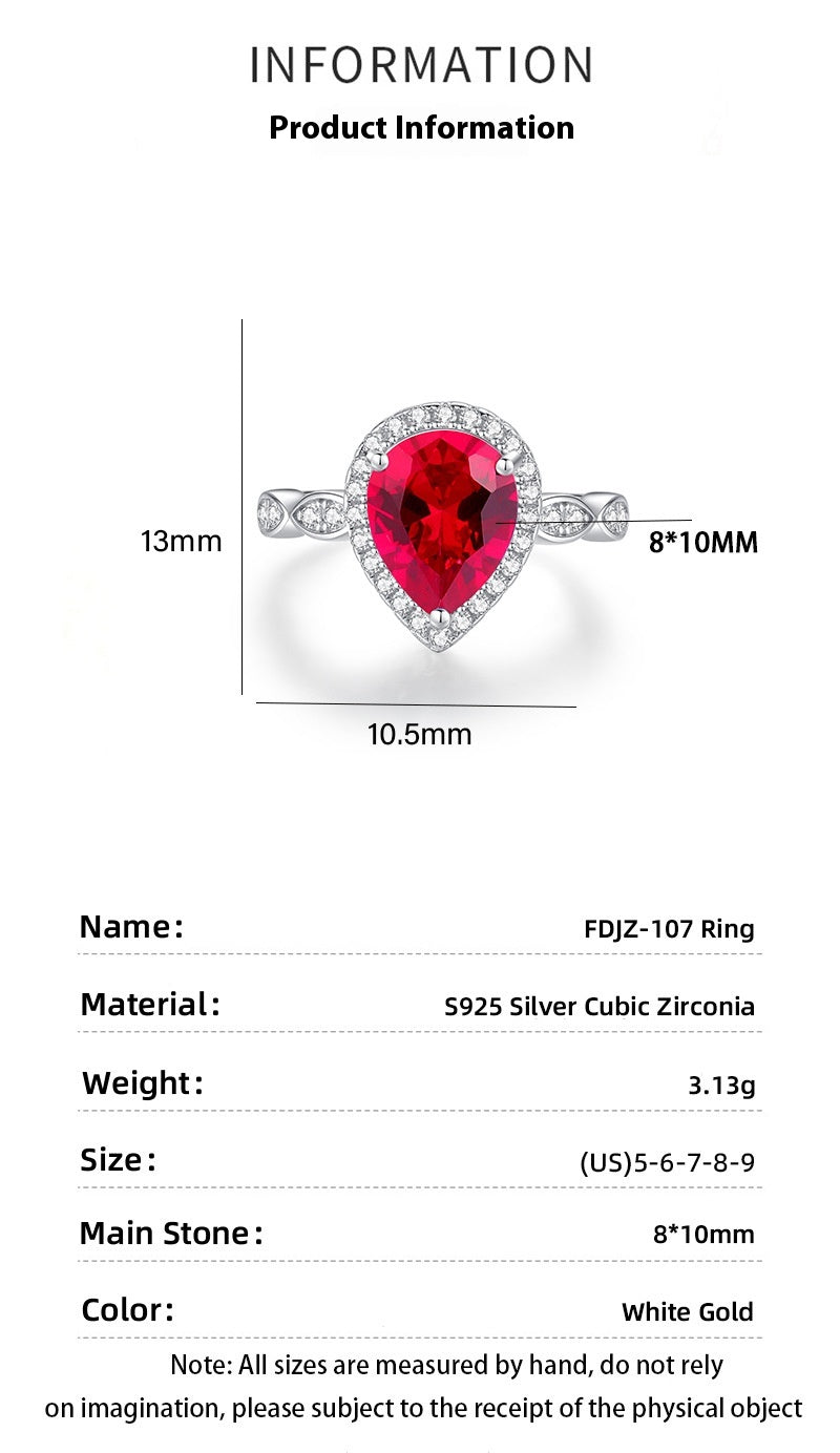 S925 Sterling Silver Colored Gem Ring