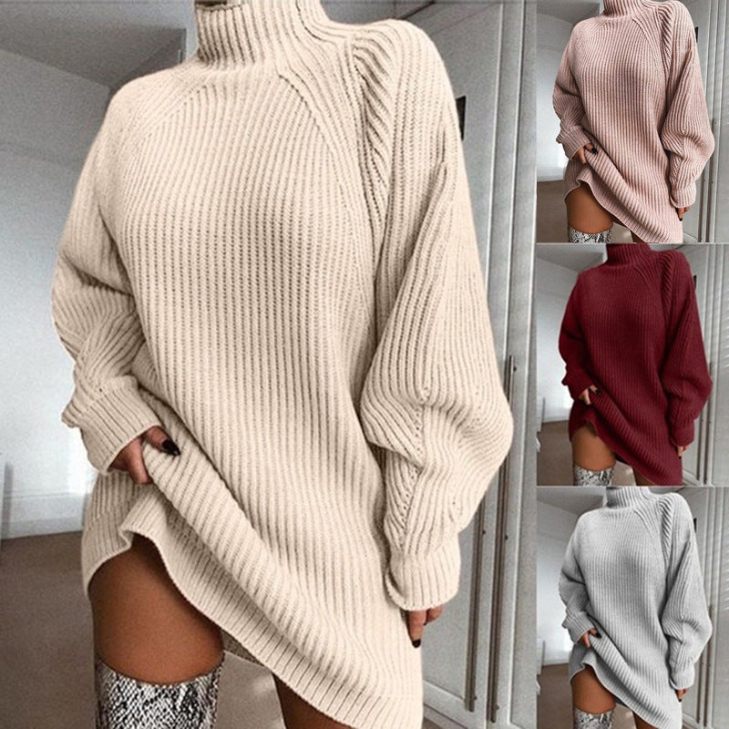 Long Solid Turtleneck Sweater Dress