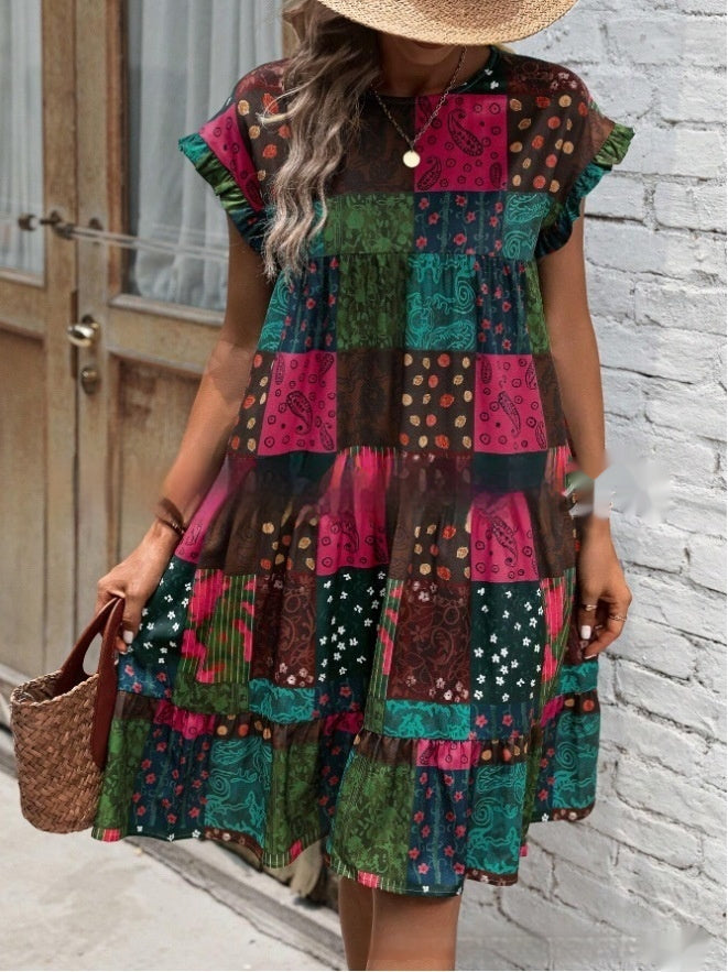 Printed Round Neck Casual All-Matching Fashion Dress