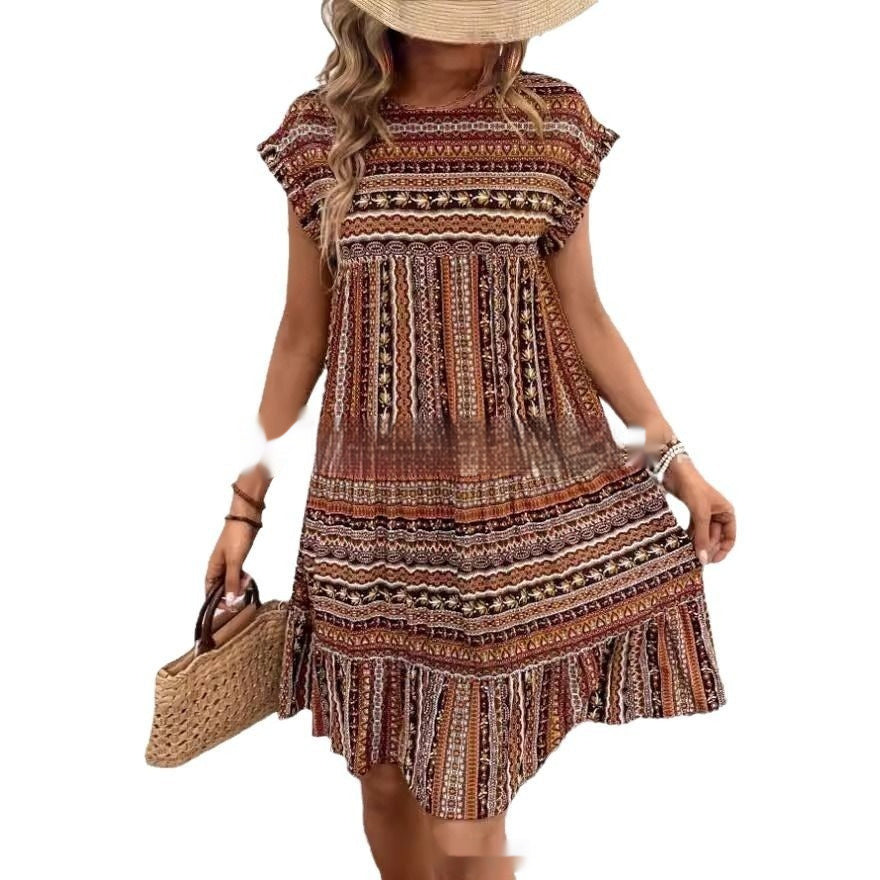 Printed Round Neck Casual All-Matching Fashion Dress
