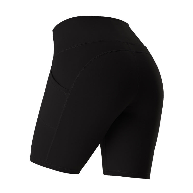 High Waist Elastic Yoga Shorts With Pockets