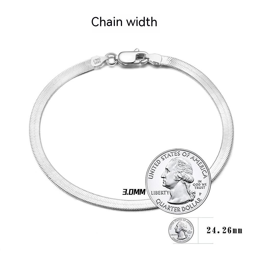 S925 Sterling Silver Flat Snake Bone Bracelet