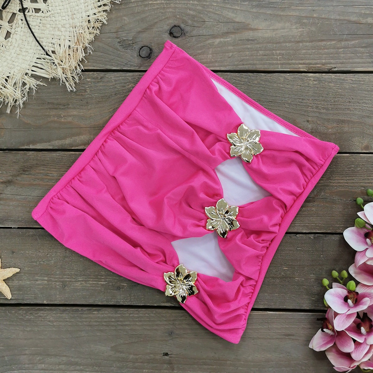 Hollow-Out Tube Top One-Piece Swimsuit W/ Skirt
