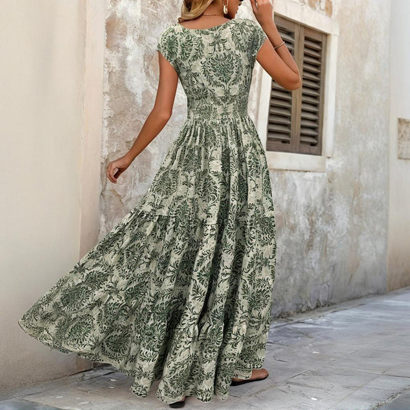 Short Sleeve Summer Prints Maxi Dress