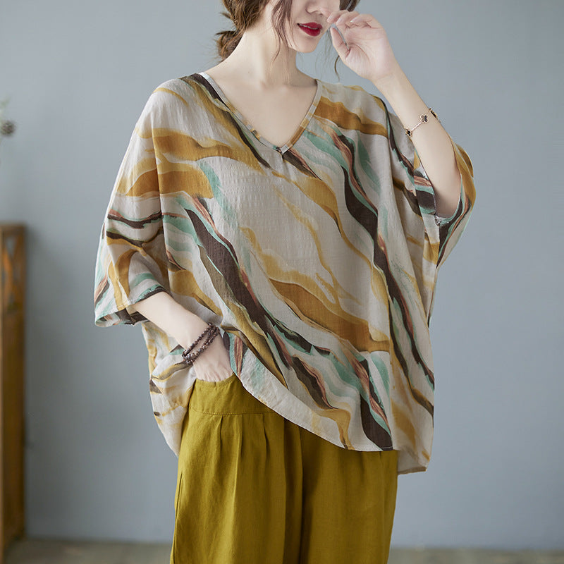 Cotton & Linen Art Batwing Sleeve Shirt