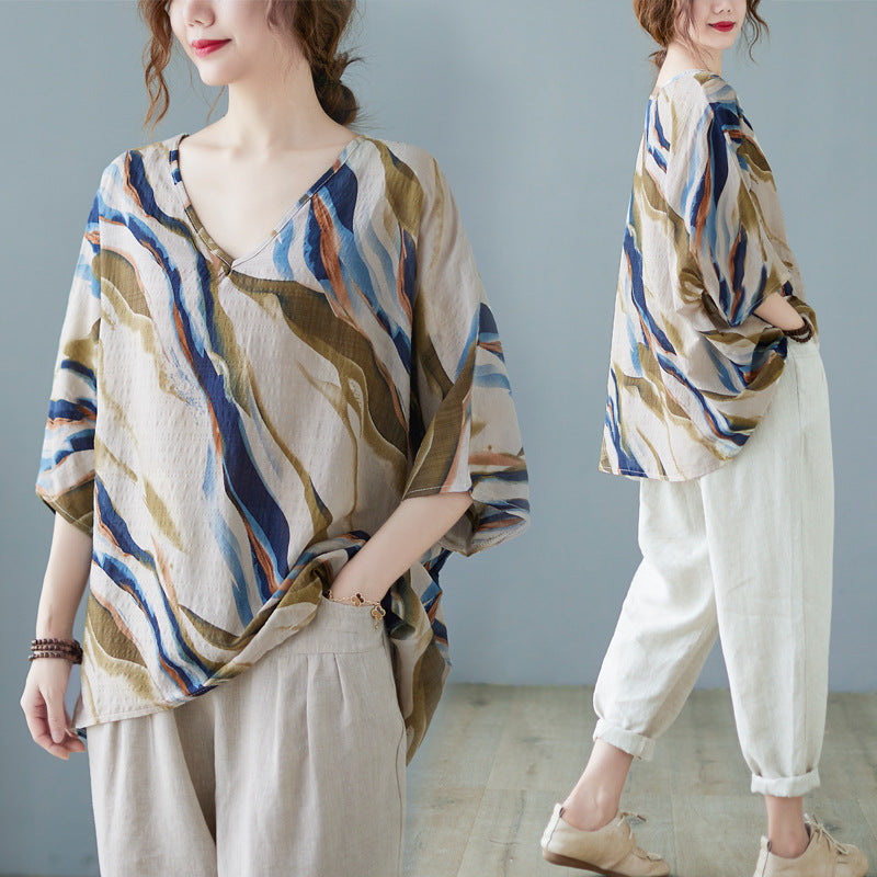 Cotton & Linen Art Batwing Sleeve Shirt
