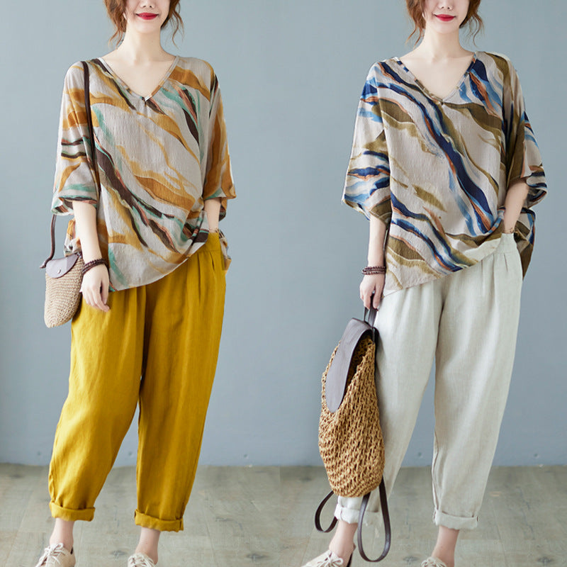 Cotton & Linen Art Batwing Sleeve Shirt