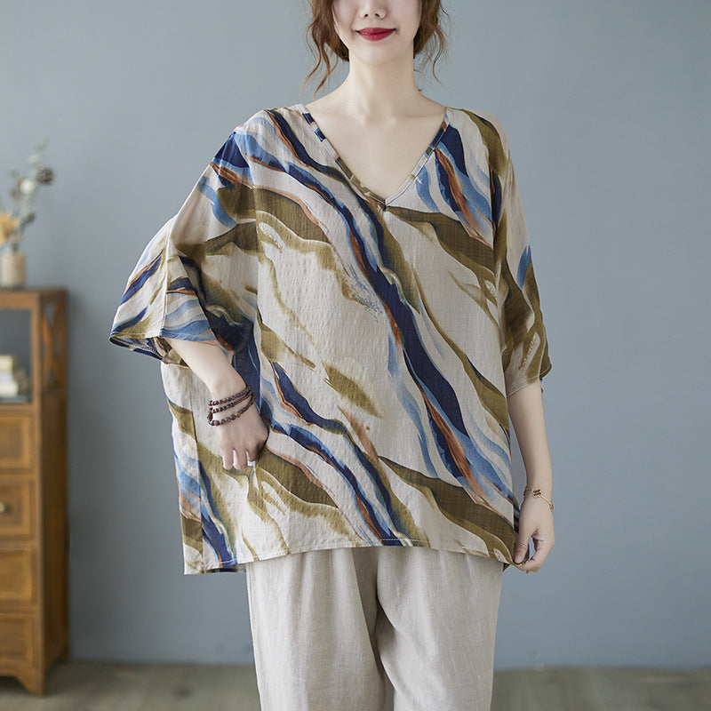 Cotton & Linen Art Batwing Sleeve Shirt