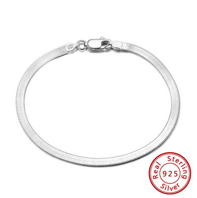 S925 Sterling Silver Flat Snake Bone Bracelet