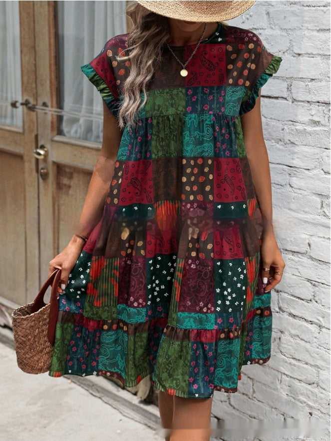 Printed Round Neck Casual All-Matching Fashion Dress