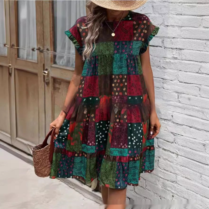 Printed Round Neck Casual All-Matching Fashion Dress