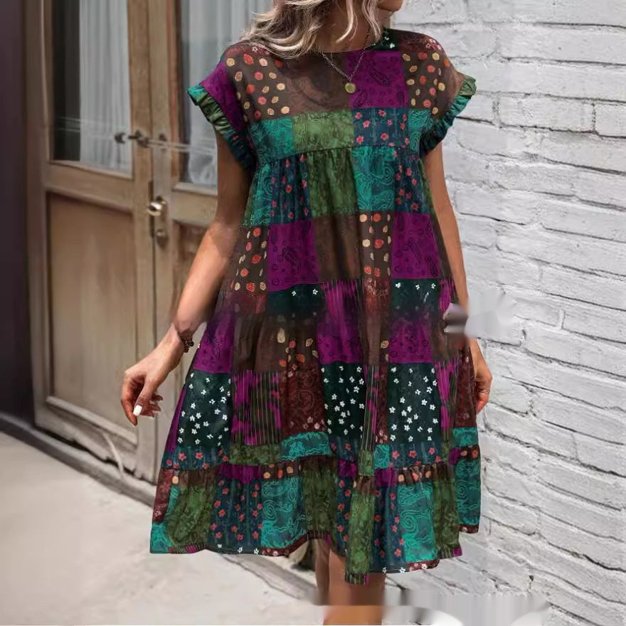 Printed Round Neck Casual All-Matching Fashion Dress