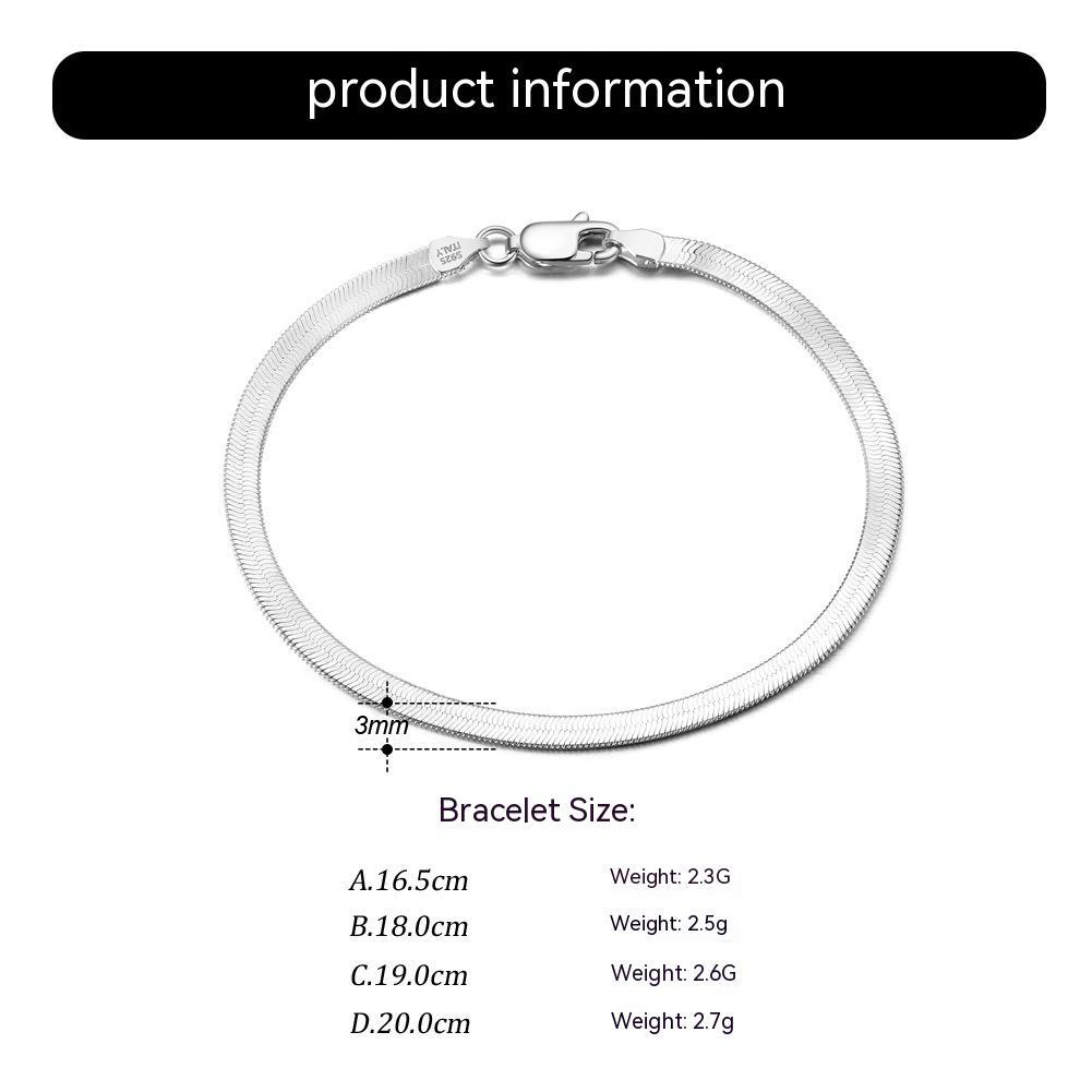 S925 Sterling Silver Flat Snake Bone Bracelet
