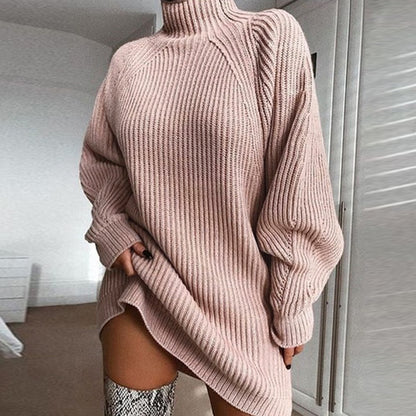 Long Solid Turtleneck Sweater Dress