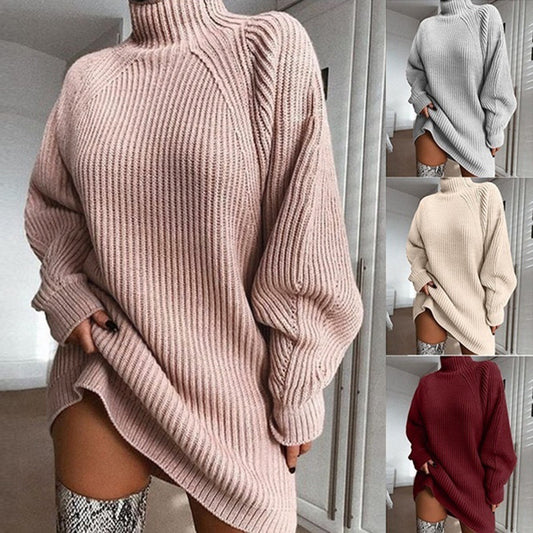 Long Solid Turtleneck Sweater Dress