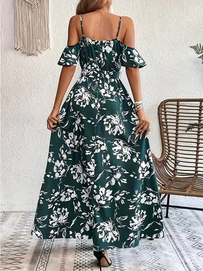 Flower Print Split Suspender Dress