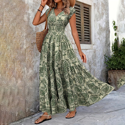 Short Sleeve Summer Prints Maxi Dress