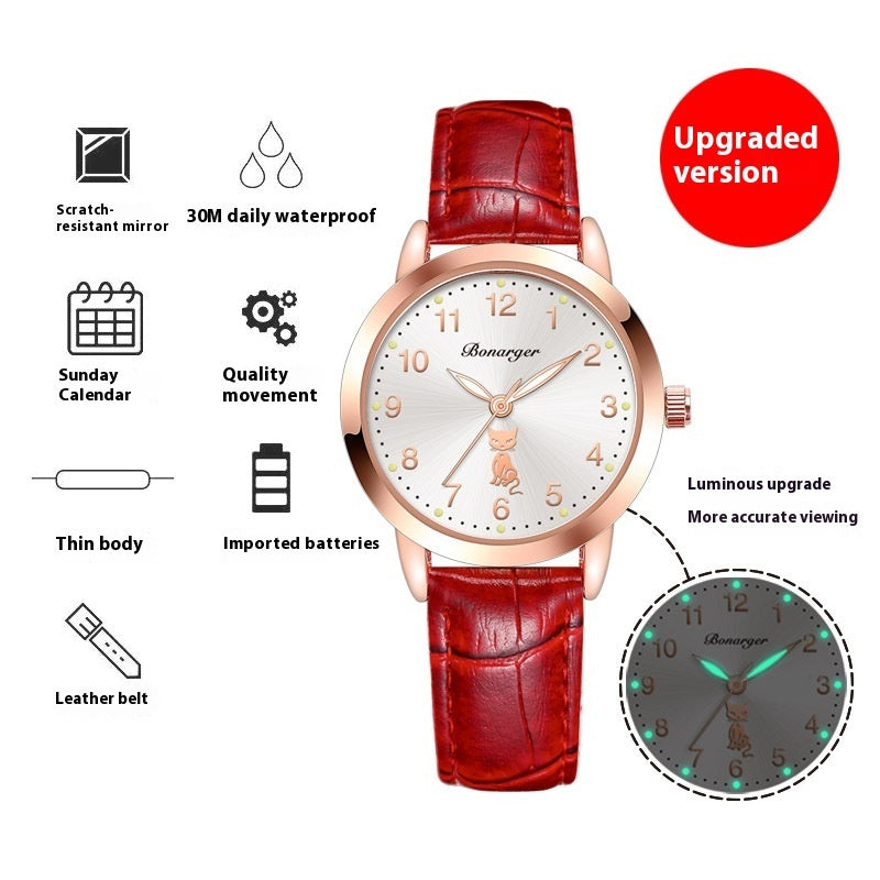 Women's Luminous Quartz Watch With Simple Waterproof Belt