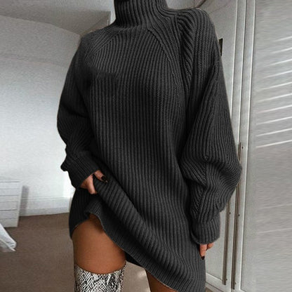 Long Solid Turtleneck Sweater Dress