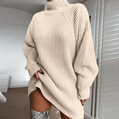 Long Solid Turtleneck Sweater Dress