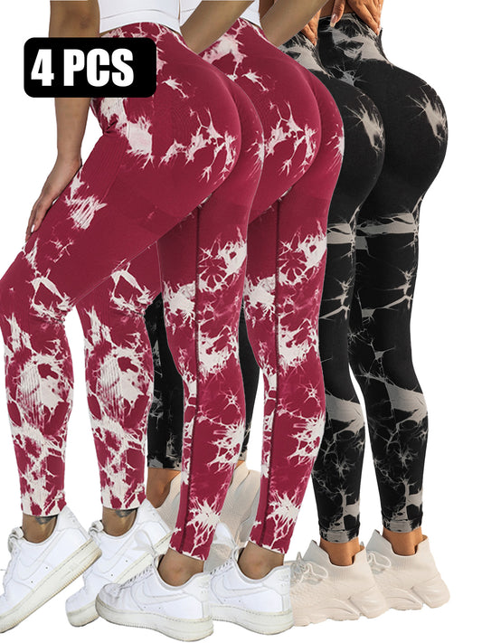 4pcs Tie-dye Active Yoga Pants