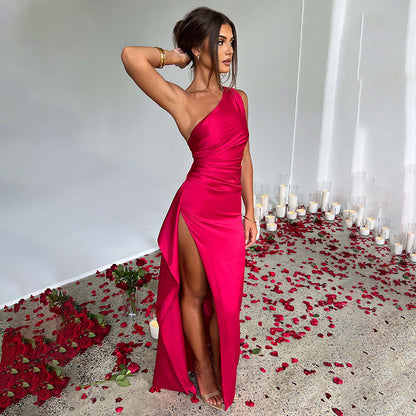 Sexy One-Shoulder Backless Slit Dress