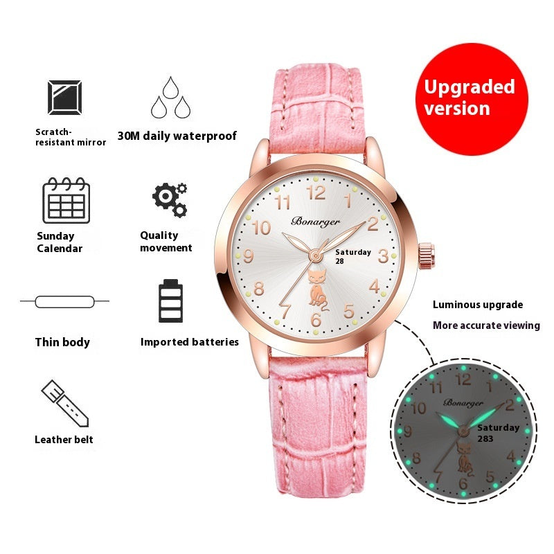 Women's Luminous Quartz Watch With Simple Waterproof Belt