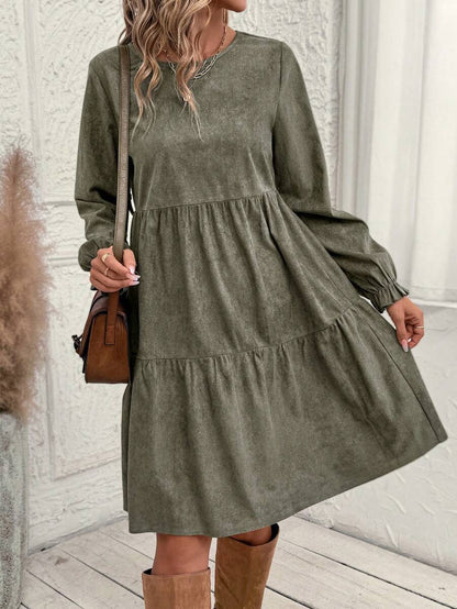 Casual Solid Color Ruffle Sleeve Midi Dress