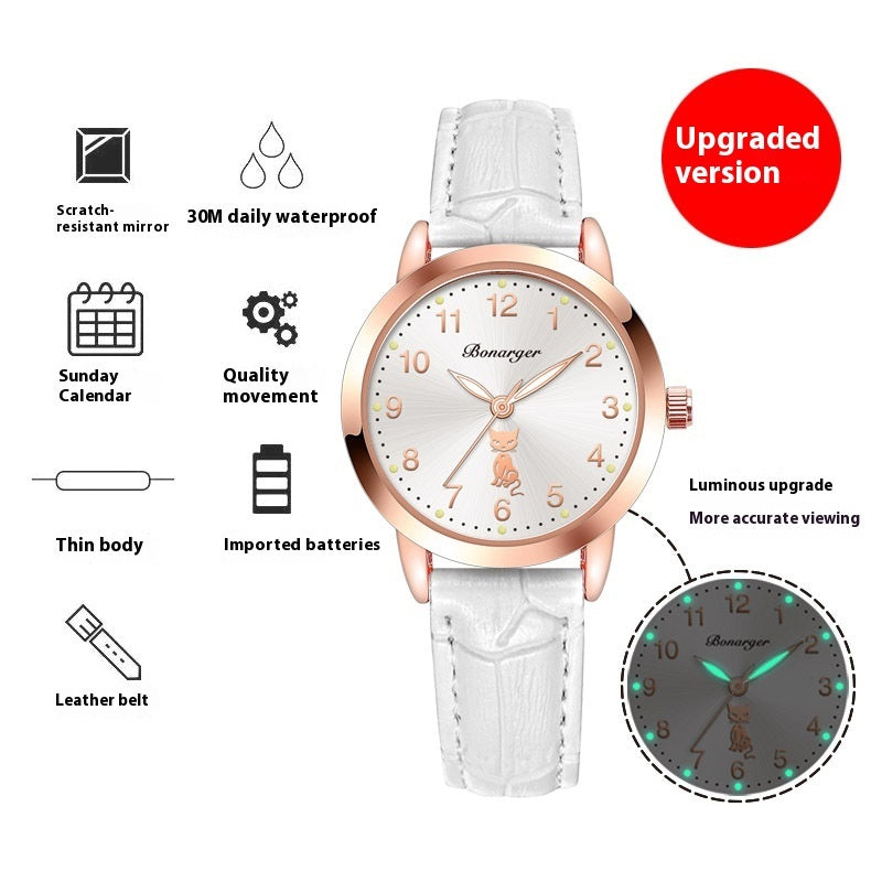 Women's Luminous Quartz Watch With Simple Waterproof Belt