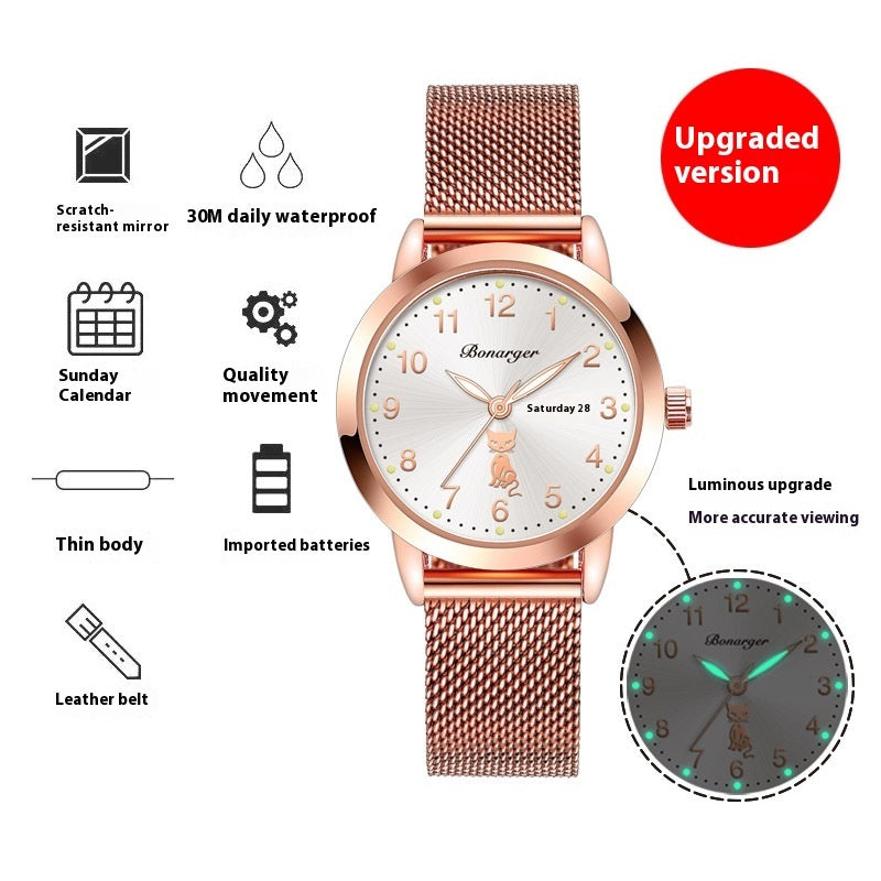 Women's Luminous Quartz Watch With Simple Waterproof Belt