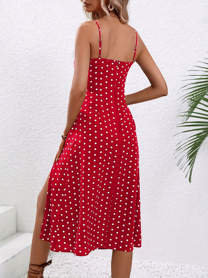 Polka Dot Print Suspender Dress
