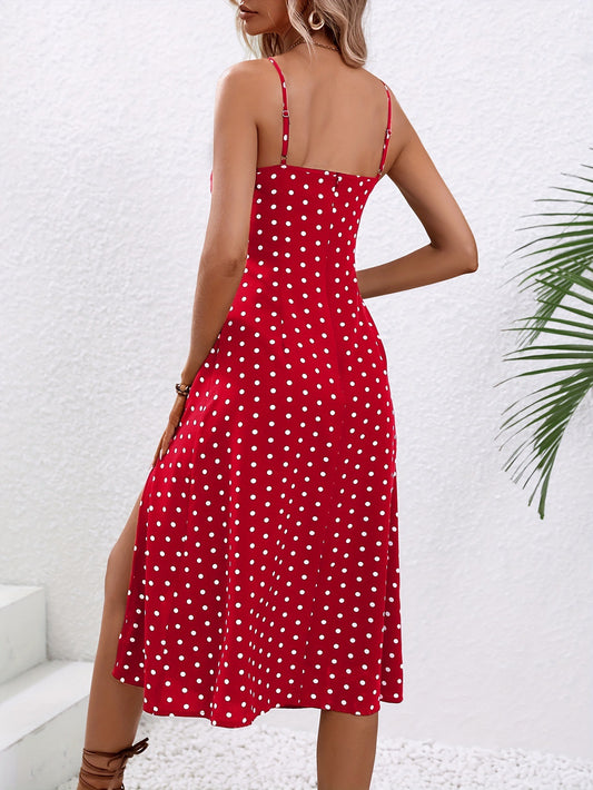 Polka Dot Print Suspender Dress