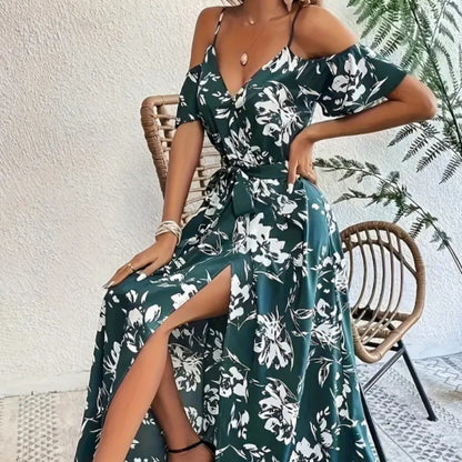 Flower Print Split Suspender Dress