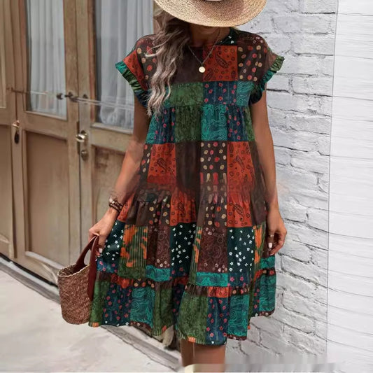 Printed Round Neck Casual All-Matching Fashion Dress