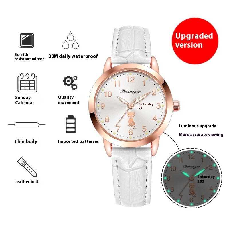 Women's Luminous Quartz Watch With Simple Waterproof Belt