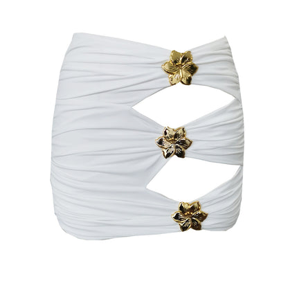 Hollow-Out Tube Top One-Piece Swimsuit W/ Skirt