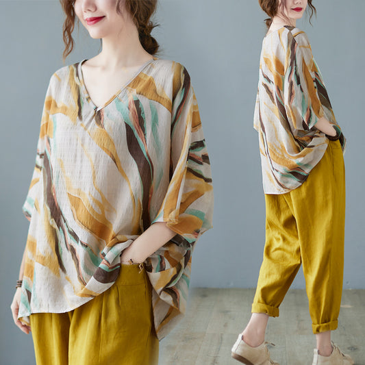 Cotton & Linen Art Batwing Sleeve Shirt